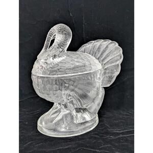 L.E.Smith Vintage Pressed Glass Thanksgiving Turkey Candy Dish